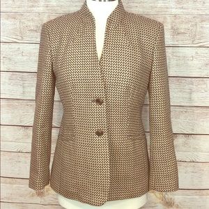 Talbots Brown Cream Houndstooth Blazer 6 Petite 6P